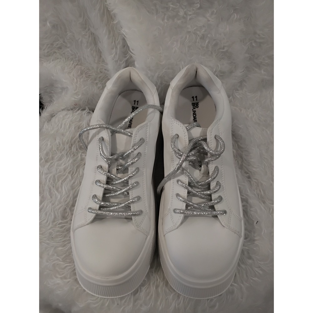 No Boundaries White Platform Sneakers Womens Size 11 Glitter Laces Chunky Sole